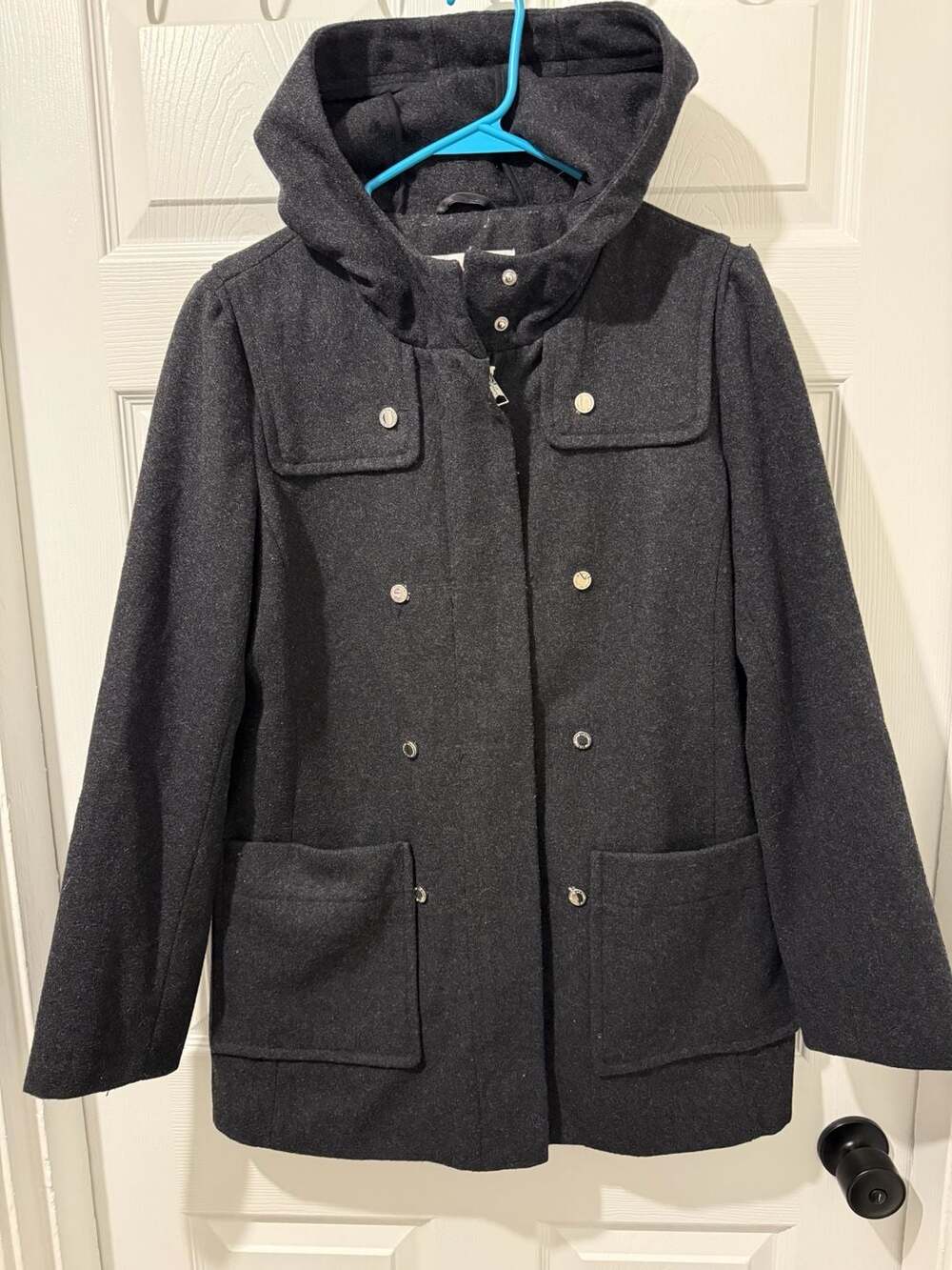 Liz Claiborne Women's Charcoal Grey Hooded Wool-Blend Coat